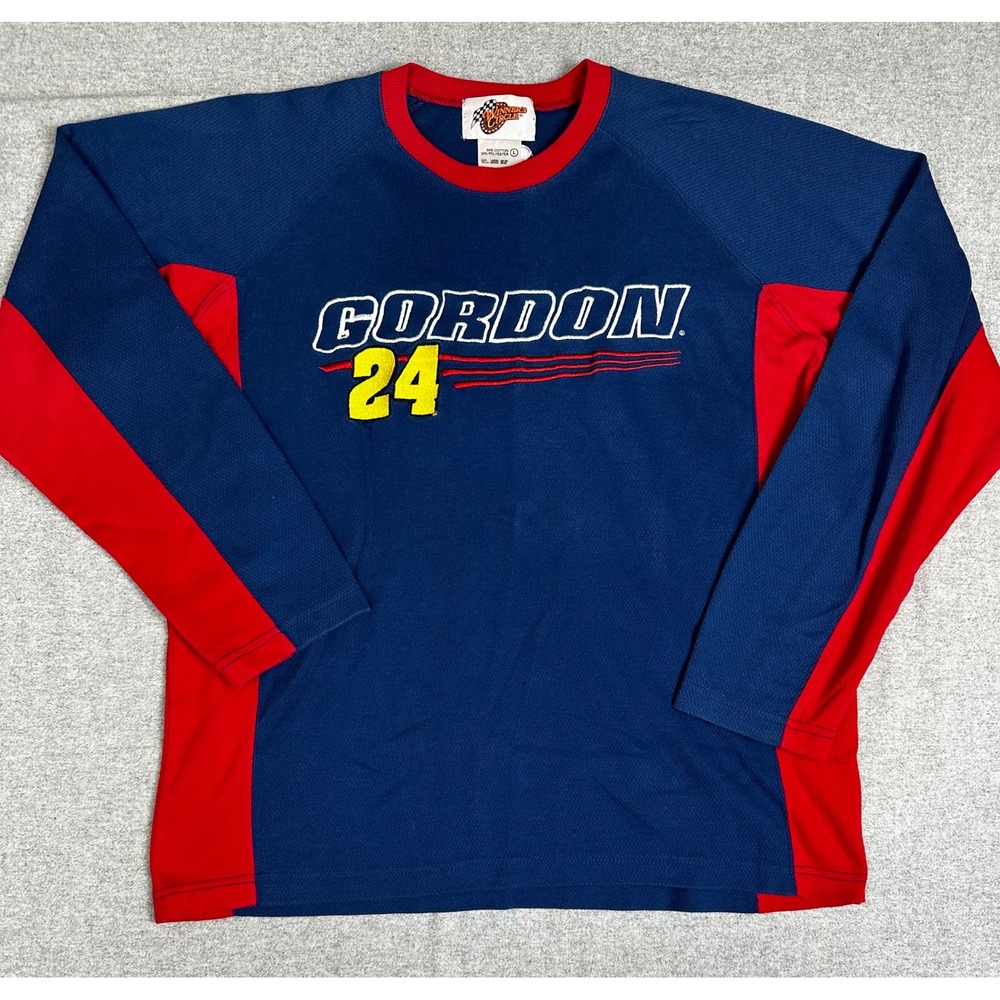 Vintage Y2K Jeff Gordon Sweatshirt Mens‎ Large Blue Mesh NASCAR Racing 24 Raglan